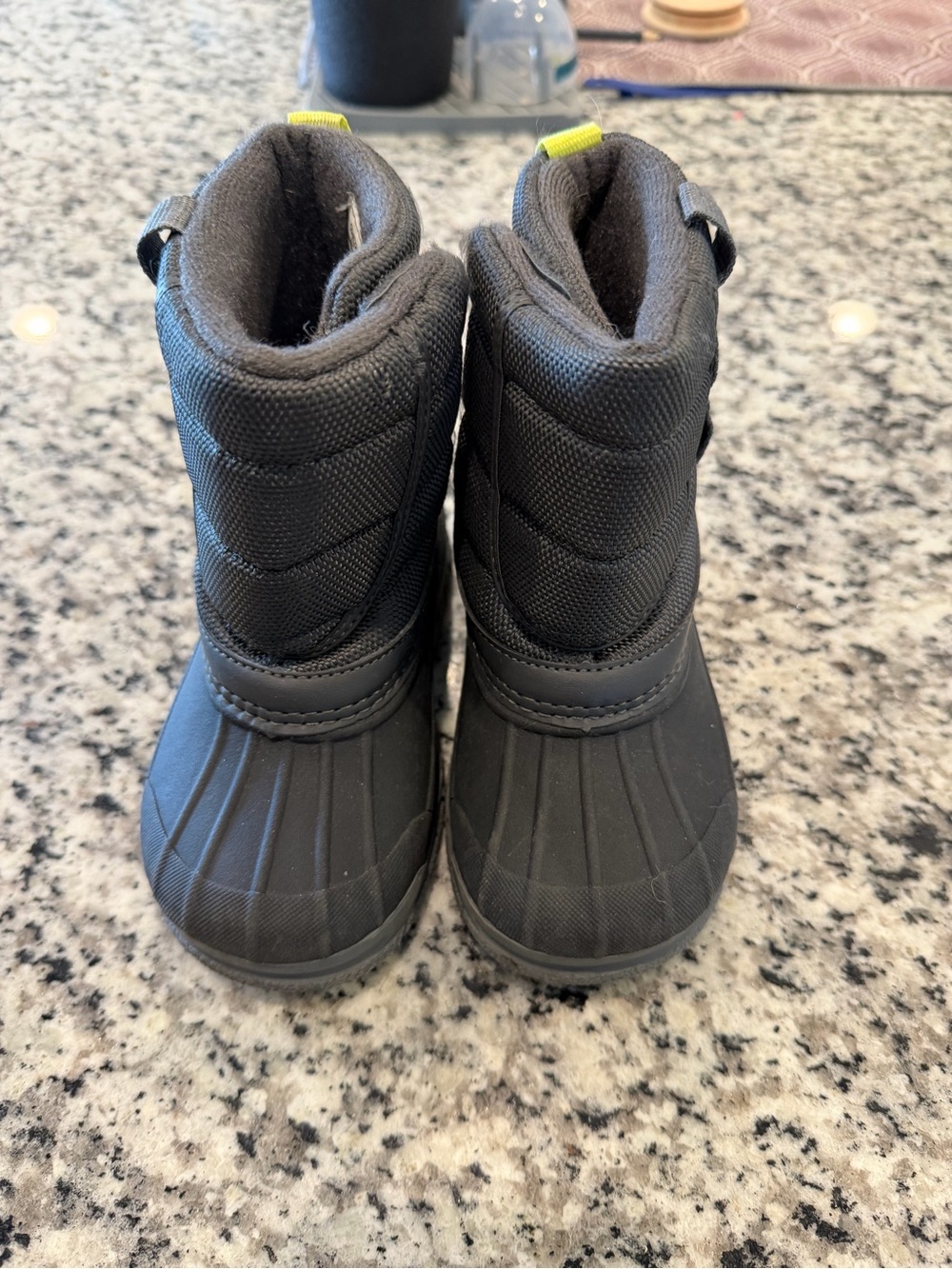 OshKosh B'gosh Black Kids Waterproof Snow Boots with Yellow Pull Tabs